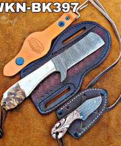 Custom Made Damascus Steel Fixed Blades Western Cowboy Bull Cutter and Skinner knives Set