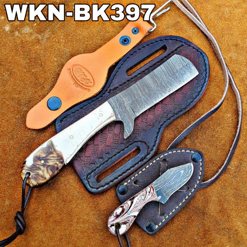 Custom Made Damascus Steel Fixed Blades Western Cowboy Bull Cutter and Skinner knives Set