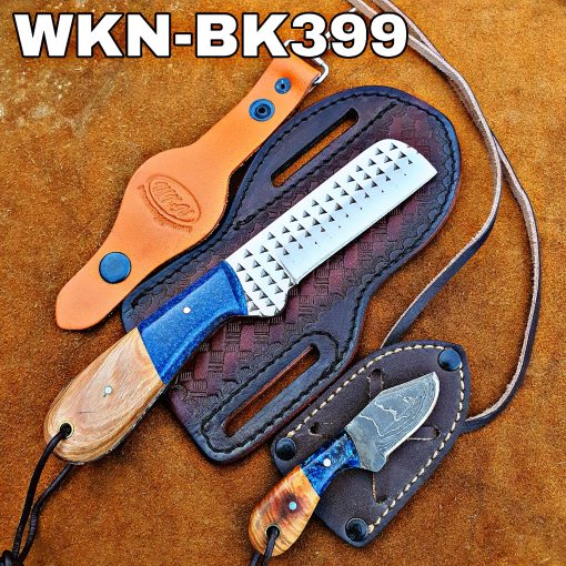 Custom Made Horse Rasp Stainless Steel Fixed Blades Western Cowboy Bull Cutter and Skinner knives Set...
