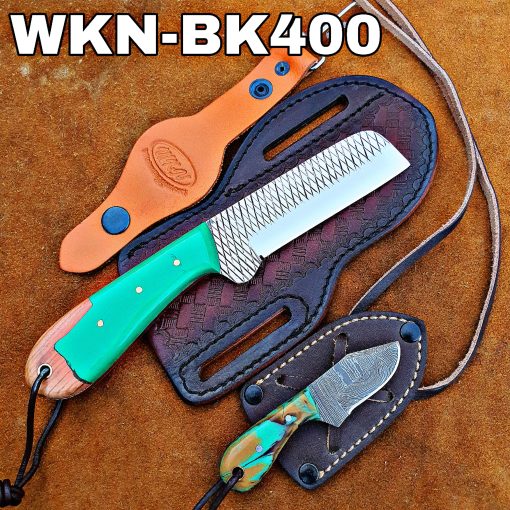 Custom Made Horse Rasp Stainless Steel Fixed Blades Western Cowboy and Skinner knives Set.