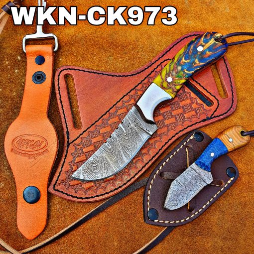 Custom Handmade knives Damascus Steel Fixed Blades Western Cowboy and Skinner knives set With Custom Initial On The Blade and Sheath Just Write Your Initial In The Note...