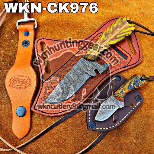 Custom Handmade knives Damascus Steel Fixed Blades Western Cowboy and Skinner knives set With Custom Initial On The Blade and Sheath Just Write Your Initial In The Note...