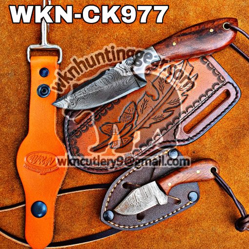 Custom Handmade knives Damascus Steel Fixed Blades Western Cowboy and Skinner knives set With Custom Initial On The Blade and Sheath...