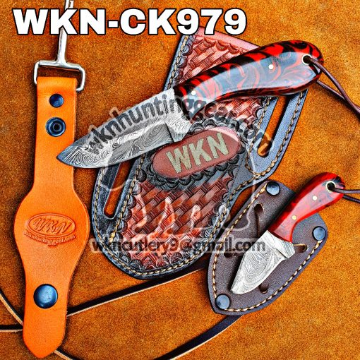 Custom Handmade knives Damascus Steel Fixed Blades Western Cowboy and Skinner knives set With Custom Initial On The Blade and Sheath Just Write Your Initial In The Note...