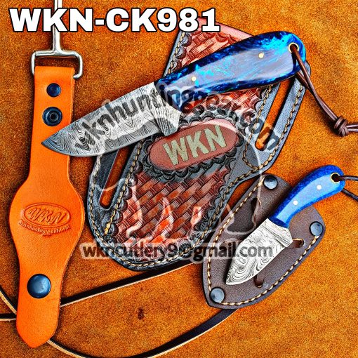 Custom Handmade knives Damascus Steel Fixed Blades Western Cowboy and Skinner knives set With Custom Initial On The Blade and Sheath Just Write Your Initial In The Note...