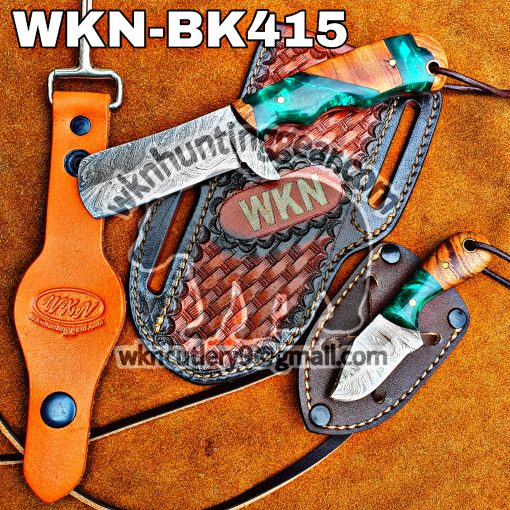 Custom Handmade knives Damascus Steel Fixed Blades Western Bull Cutter and Skinner knives set With Custom Initial On The Blade and Sheath Just Write Your Initial In The Note...