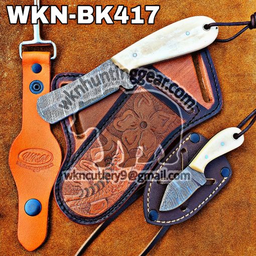 Custom Handmade knives Damascus Steel Fixed Blades Western Bull Cutter and Skinner knives set With Custom Initial On The Blade and Sheath Just Write Your Initial In The Note...