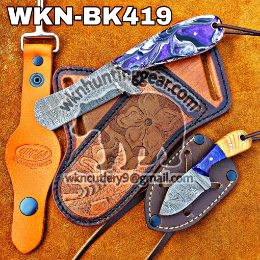 Custom Handmade knives Damascus Steel Fixed Blades Western Bull Cutter and Skinner knives set With Custom Initial On The Blade and Sheath Just Write Your Initial In The Note...