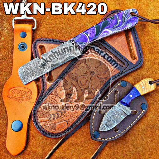 Custom Handmade knives Damascus Steel Fixed Blades Western Bull Cutter and Skinner knives set With Custom Initial On The Blade and Sheath Just Write Your Initial In The Note...