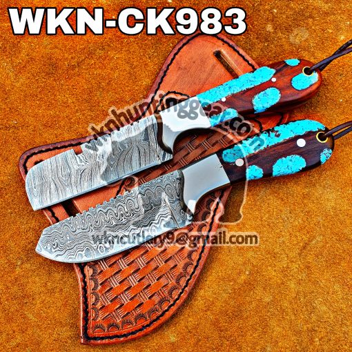 CHRISTMAS BOGO OFFER Custom Handmade knives Damascus Steel Fixed Blades Western Cowboy and Skinner knives set With Custom Initial On The Blades and Sheaths Just Write Your Initial In The Note...