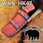 Handmade Damascus Steel Hunting and Camping knife with Horizontal Leather Sheath Get Your Initials On The Blade and Sheath Just Write Your Initials In The Notes… - Image 3