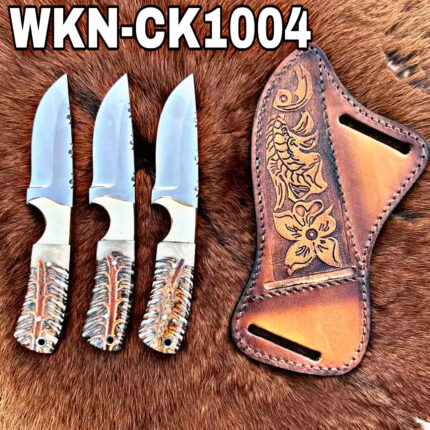 NEW YEAR BOGO OFFER Custom Handmade 1080 Stainless Steel Fixed Blades Western Cowboy and Skinner knives Set With Custom Initial On The Blades and Sheaths Just Write Your Initial In The Note...