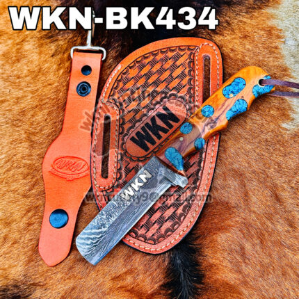 Handmade Cowboy knife Damascus Steel Fixed Blade Western Cowboy Bull Cutter knife With Custom Initial On The Blade and Sheath Just Write Your Initial In The Note...