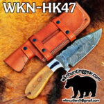 Handmade Damascus Steel Hunting and Camping knife with Horizontal Leather Sheath Get Your Initials On The Blade and Sheath Just Write Your Initials In The Notes… - Image 2