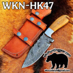 Handmade Damascus Steel Hunting and Camping knife with Horizontal Leather Sheath Get Your Initials On The Blade and Sheath Just Write Your Initials In The Notes…