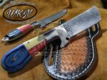 Custom Made Damascus Steel Bull Cutter and Cowboy knives set... - Image 3