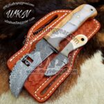 Custom Made Damascus Steel Fixed Blades Hawksbill Lineman and Skinner knives set...