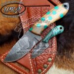 Custom Made Damascus Steel Fixed Blades Cowboy and Skinner knives set...