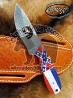 custom handmade damascus steel Kneeling cowboy knives.