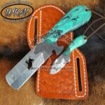 Custom Made Damascus Steel Fixed Blades Cowboy Bull Riding and Skinner knives set... - Image 3