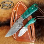 Custom Made Damascus Steel Fixed Blades Cowboy and Skinner knives set...