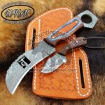 Custom Made Damascus Steel Fixed Blades Hawksbill Lineman and Skinner knives set...