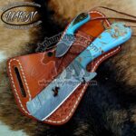 Custom Made Damascus Steel Fixed Blades Bull Riding and Skinner knives set...