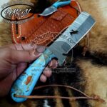 Custom Made Damascus Steel Fixed Blades Bull Riding and Skinner knives set... - Image 2