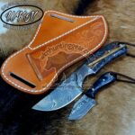Custom Made Damascus Steel Fixed Blades Cowboy and Skinner knives set... With Handmade Leather Sheaths...