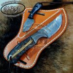 Custom Made Damascus Steel Fixed Blades Cowboy and Skinner knives set... With Handmade Leather Sheaths... - Image 2