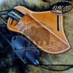Custom Made Damascus Steel Fixed Blades Cowboy and Skinner knives set... With Handmade Leather Sheaths... - Image 4
