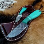 Custom Made Damascus Steel Fixed Blades Cowboy and Skinner knives set...