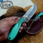 Custom Made Damascus Steel Fixed Blades Cowboy and Skinner knives set... - Image 2