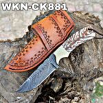 Custom Made Damascus Steel Fixed Blade Western Cowboy and Skinner knife. With Right Handed Sheath To Rest On Back Belt. - Image 2