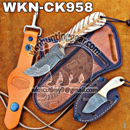 Custom Handmade knives Damascus Steel Fixed Blades Western Cowboy and Skinner knives Set With Custom Initial On The Blade And Sheath Just Write Your Initial In The Note...