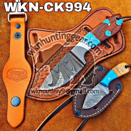 Custom Handmade knives Damascus Steel Fixed Blades Western Cowboy and Skinner knives set. With Custom Initial On The Blade and Sheath Just Write Your Initial In The Note...