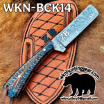 Damascus Steel Bull Cutter knives. Custom Made Leather Sheaths With knives. - Image 2