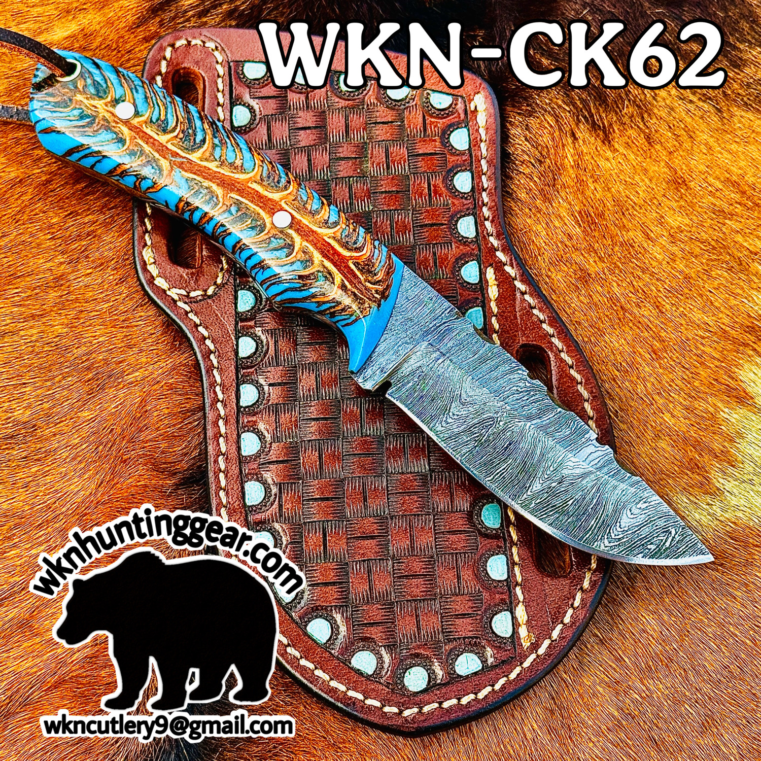 CC8AE06F-A0F3-47B7-AF2F-1EAEF24998AE Handmade Damascus Steel Cowboy knives. - Image 1