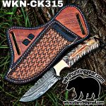 Handmade Cowboy Knife | Damascus Blades | Custom Leather Sheath.