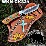 Handmade Cowboy Knife | Damascus Blade | Custom Leather Sheath. - Image 2