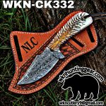 Handmade Cowboy Knife | Damascus Blade | Custom Leather Sheath.