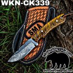 Handmade Cowboy Knife | Damascus Blade | Custom Leather Sheath.