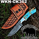 Handmade Cowboy Knife | Damascus Blade | Custom Leather Sheath.