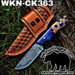 Handmade Cowboy Knife | Damascus Blade | Custom Leather Sheath.