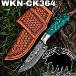 Handmade Cowboy Knife | Damascus Blade | Custom Leather Sheath.