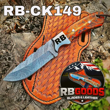 handmade damascus steel cowboy knife.