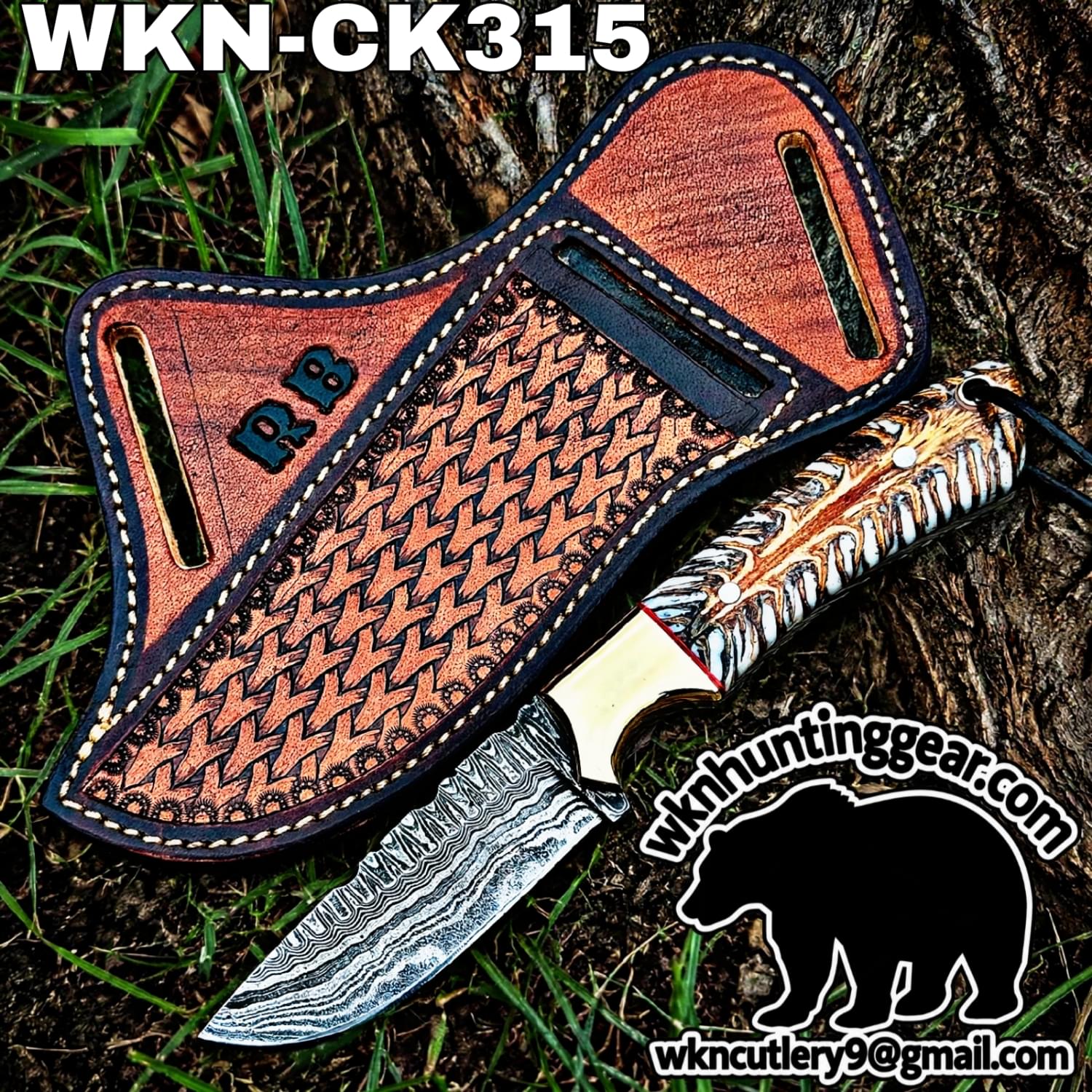 Handmade Cowboy Knife | Damascus Blades | Custom Leather Sheath. - Image 1