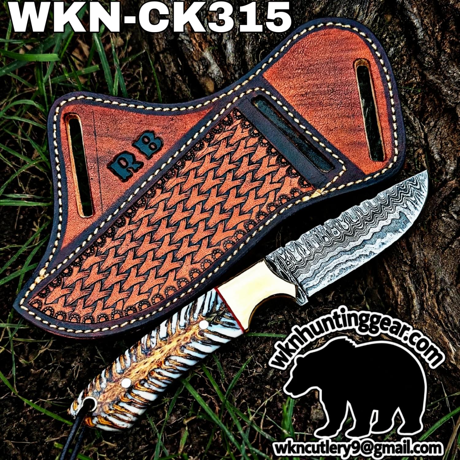 Handmade Cowboy Knife | Damascus Blades | Custom Leather Sheath. - Image 2