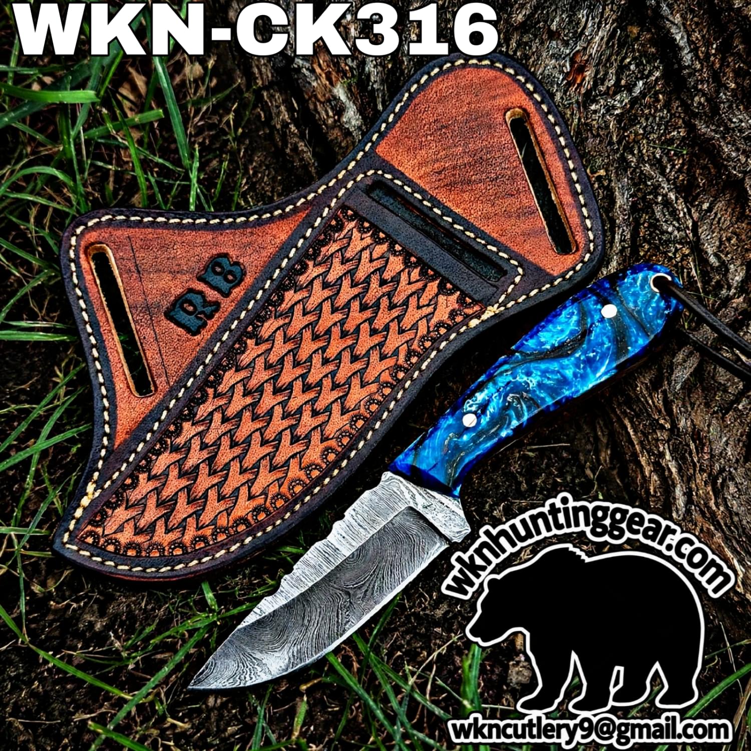 Handmade Cowboy Knife | Damascus Blades | Custom Leather Sheath. - Image 1