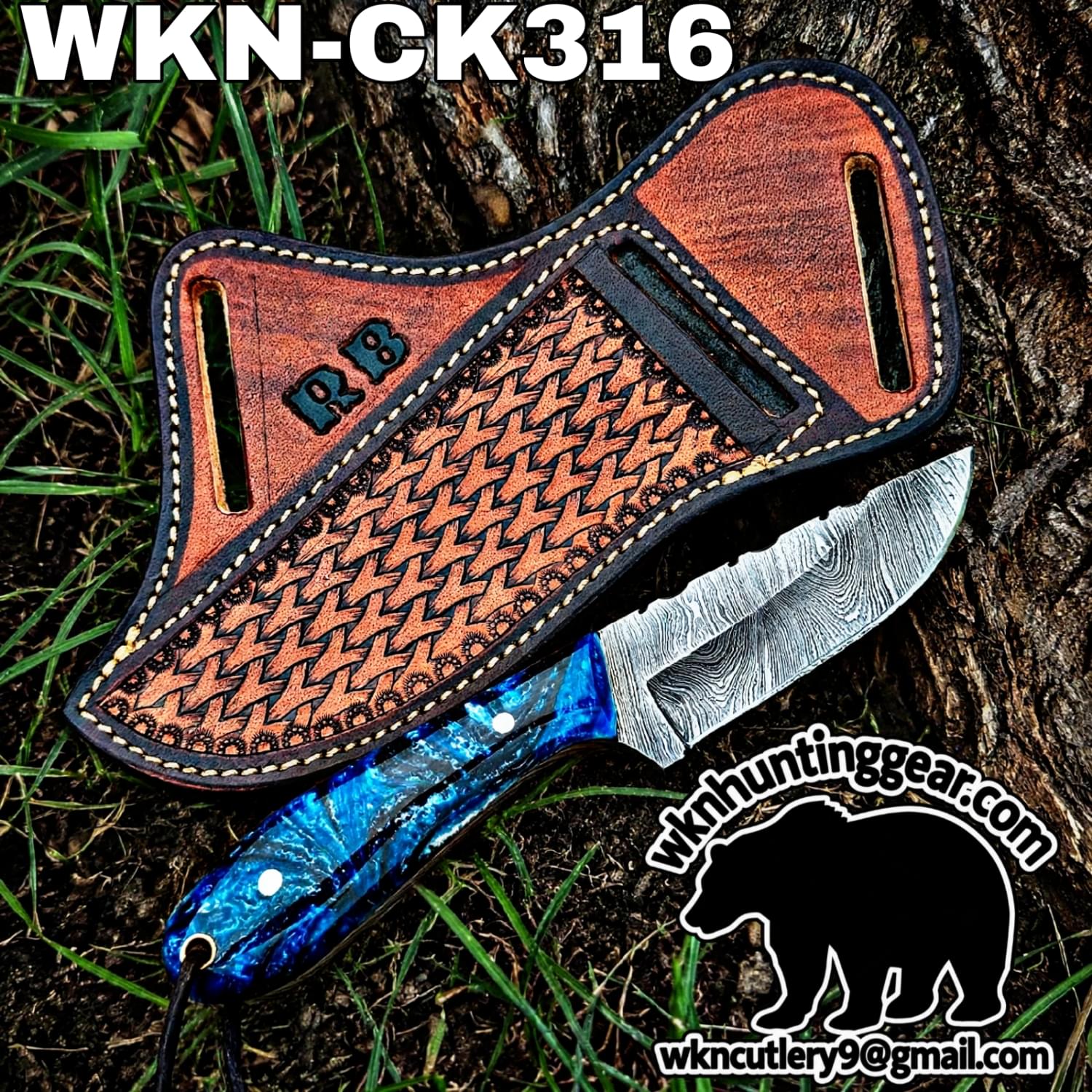 Handmade Cowboy Knife | Damascus Blades | Custom Leather Sheath. - Image 2